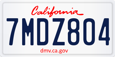 CA license plate 7MDZ804
