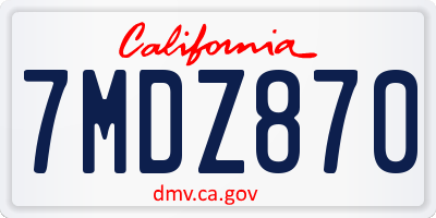 CA license plate 7MDZ870
