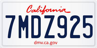 CA license plate 7MDZ925
