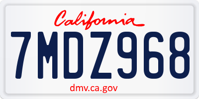 CA license plate 7MDZ968