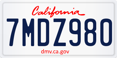 CA license plate 7MDZ980