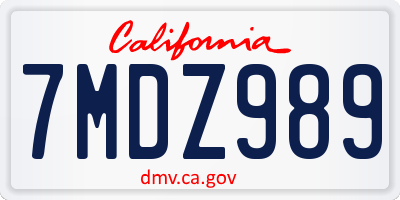 CA license plate 7MDZ989