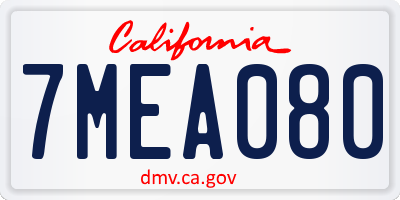 CA license plate 7MEA080