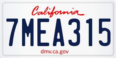 CA license plate 7MEA315