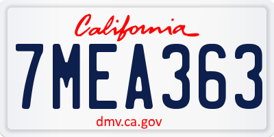 CA license plate 7MEA363