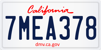 CA license plate 7MEA378