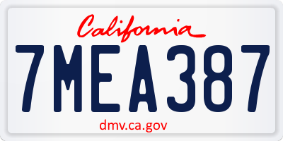 CA license plate 7MEA387