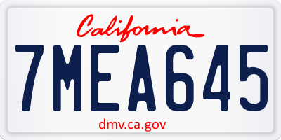 CA license plate 7MEA645