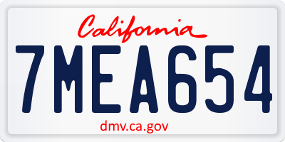 CA license plate 7MEA654