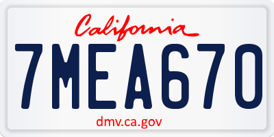 CA license plate 7MEA670