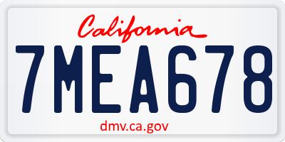 CA license plate 7MEA678