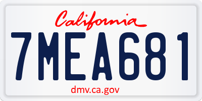 CA license plate 7MEA681