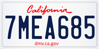 CA license plate 7MEA685
