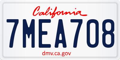 CA license plate 7MEA708