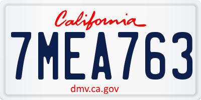 CA license plate 7MEA763