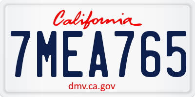 CA license plate 7MEA765