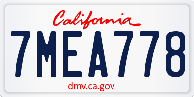 CA license plate 7MEA778