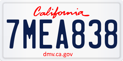 CA license plate 7MEA838