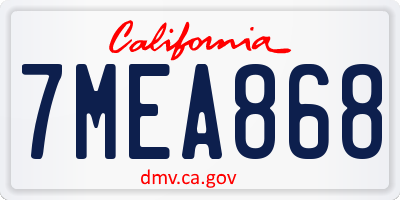 CA license plate 7MEA868