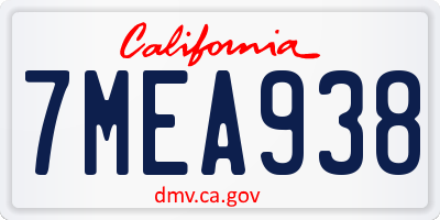 CA license plate 7MEA938