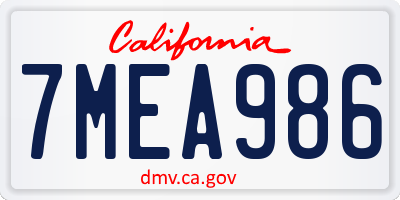 CA license plate 7MEA986