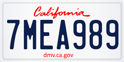 CA license plate 7MEA989