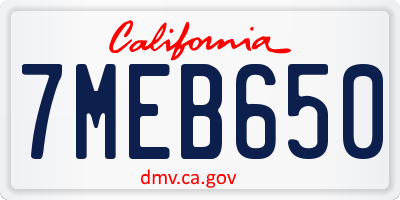 CA license plate 7MEB650