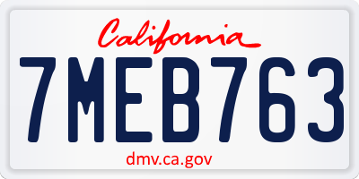 CA license plate 7MEB763