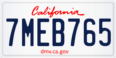 CA license plate 7MEB765