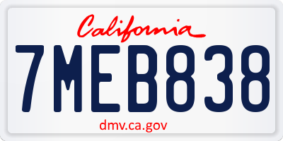 CA license plate 7MEB838