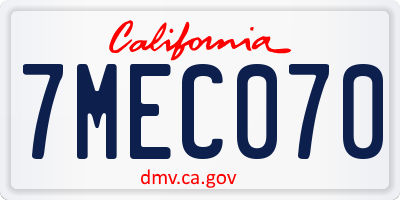 CA license plate 7MEC070