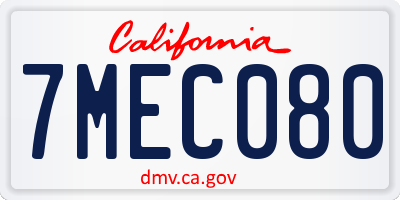 CA license plate 7MEC080