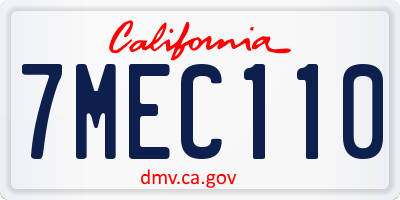 CA license plate 7MEC110