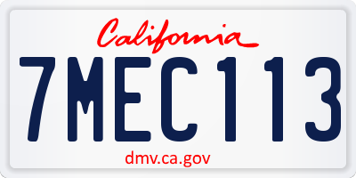 CA license plate 7MEC113
