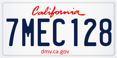 CA license plate 7MEC128