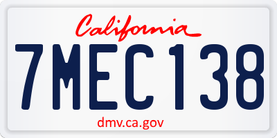 CA license plate 7MEC138