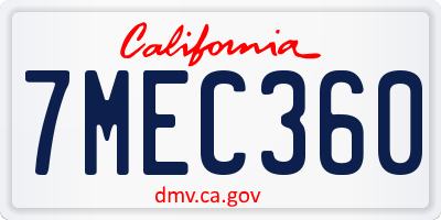 CA license plate 7MEC360