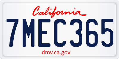 CA license plate 7MEC365