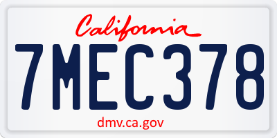 CA license plate 7MEC378