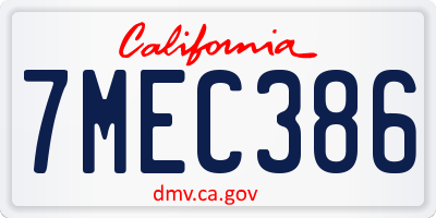 CA license plate 7MEC386