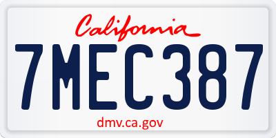 CA license plate 7MEC387