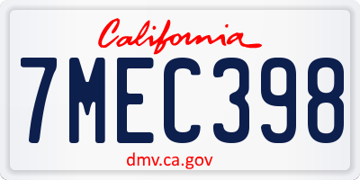CA license plate 7MEC398