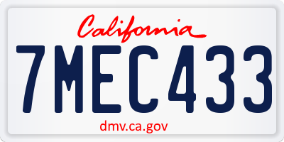 CA license plate 7MEC433