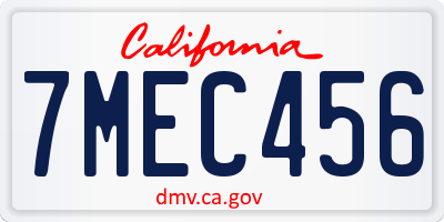 CA license plate 7MEC456