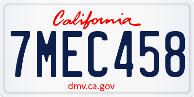 CA license plate 7MEC458