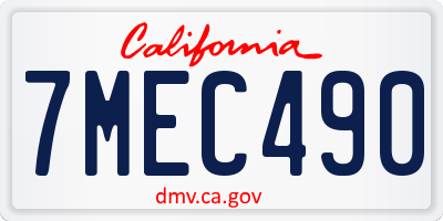 CA license plate 7MEC490