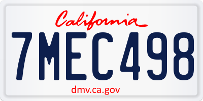 CA license plate 7MEC498