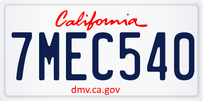 CA license plate 7MEC540