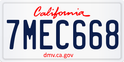 CA license plate 7MEC668