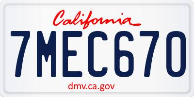 CA license plate 7MEC670